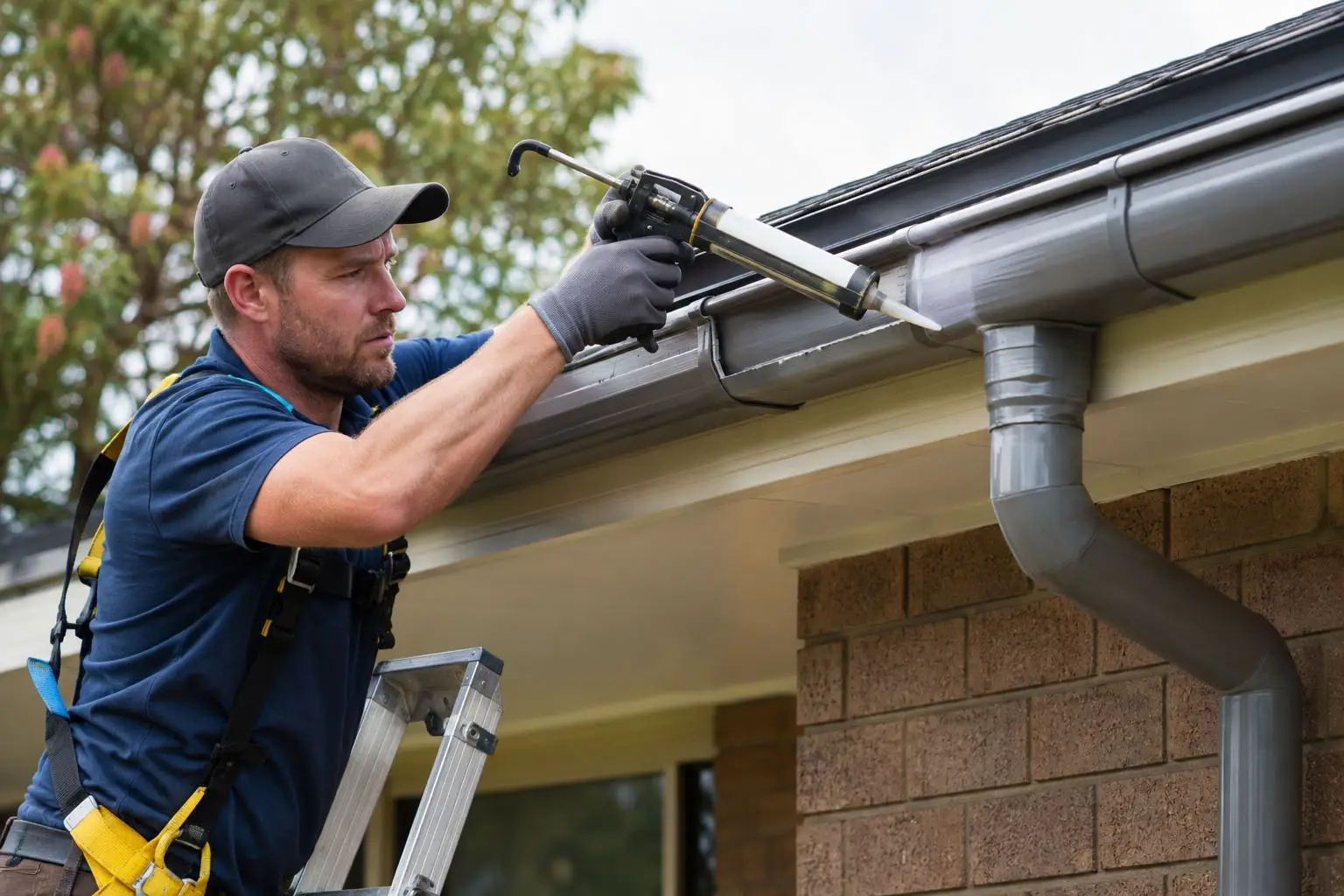 Gutter Replacement Nowra Roofer inspecting guttering and roof drainage on a Nowra home
